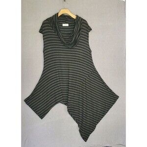 Bryn Walker Women's Gray Black Stripe Cowl Neck Lagenlook Asymmetric Dress Small